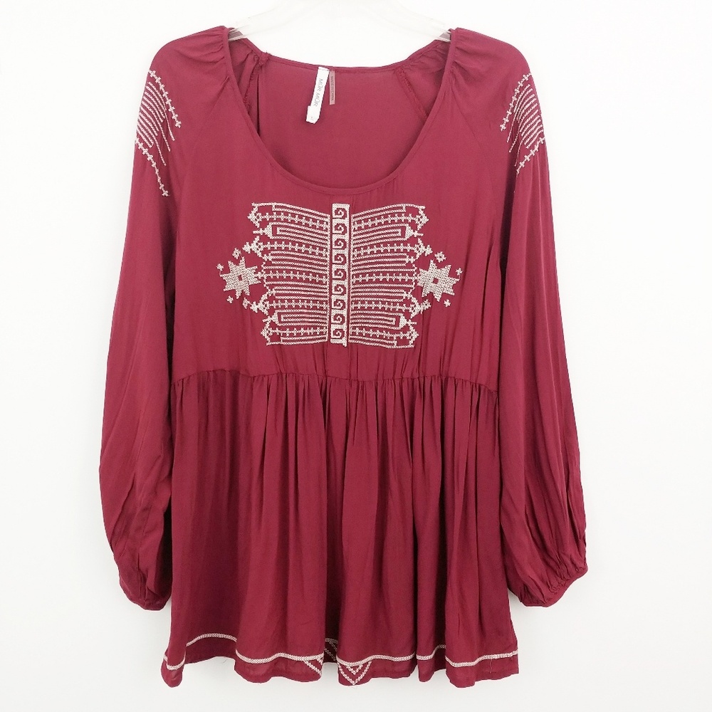 Mur Mur Embroidered Baby Doll Peasant Top